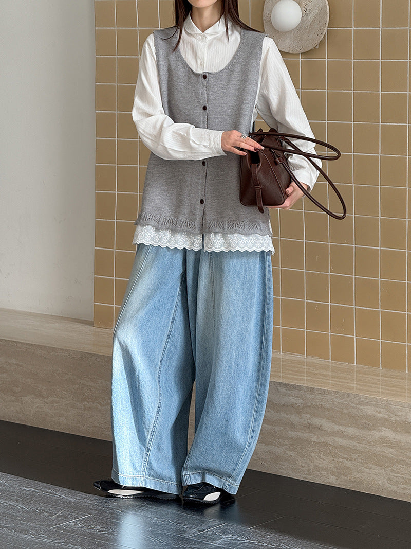 韓版寬鬆坎肩薄短款無袖馬甲開衫背心-3色