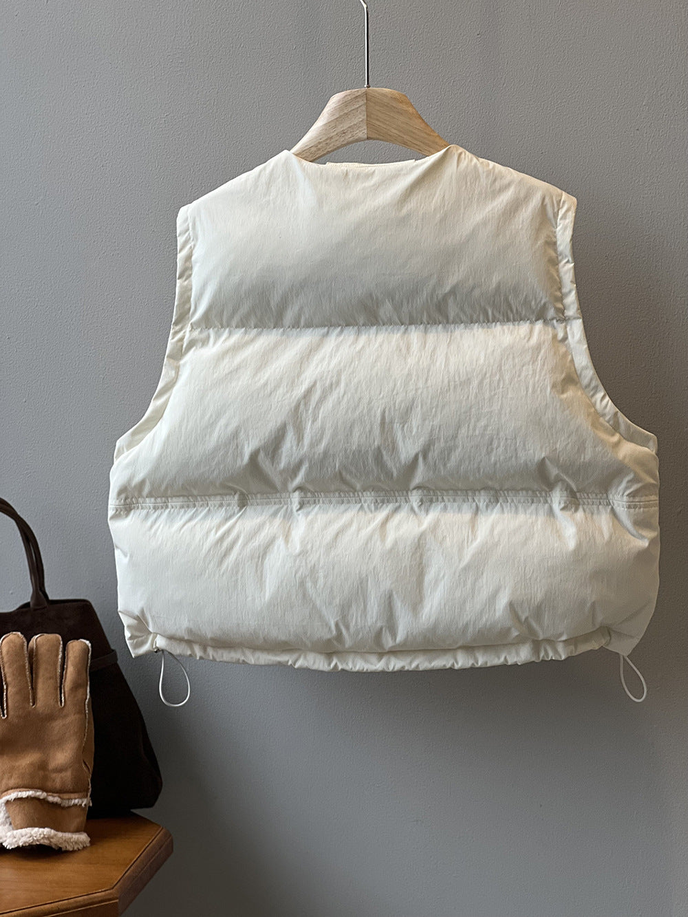 日系圓領短款寬鬆羽絨馬甲背心-2色