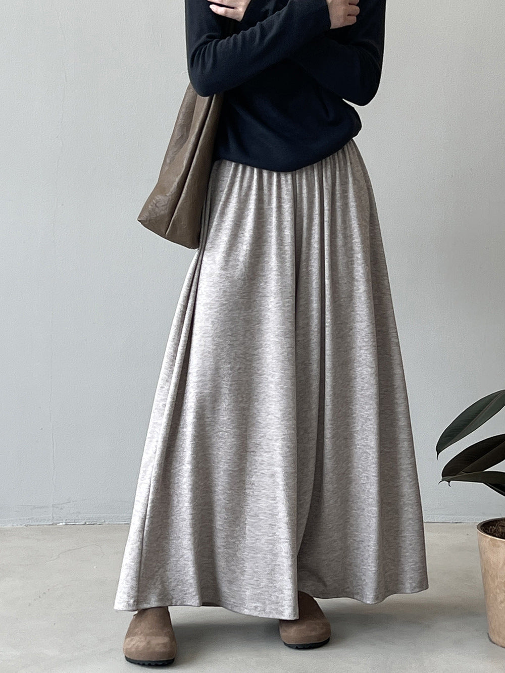 (48H出貨)慵懶垂感百搭針織闊腿裙褲-3色