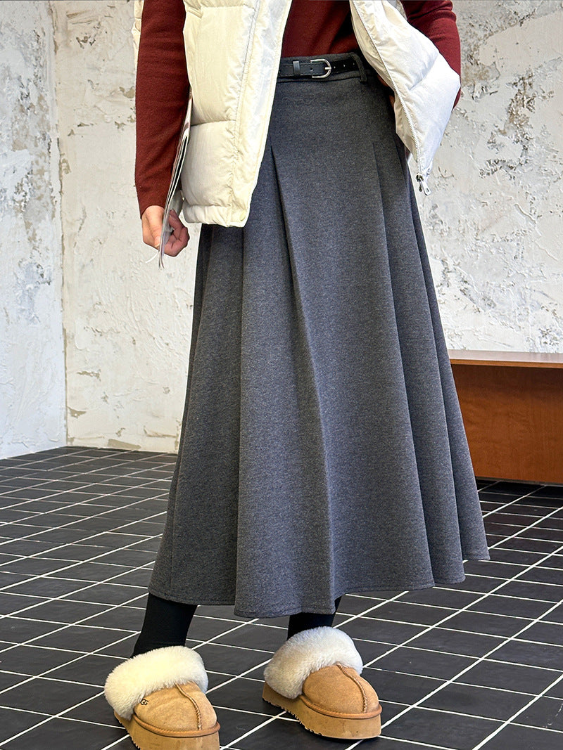 (48H出貨)復古設計感高腰純色氛圍感半身裙-3色