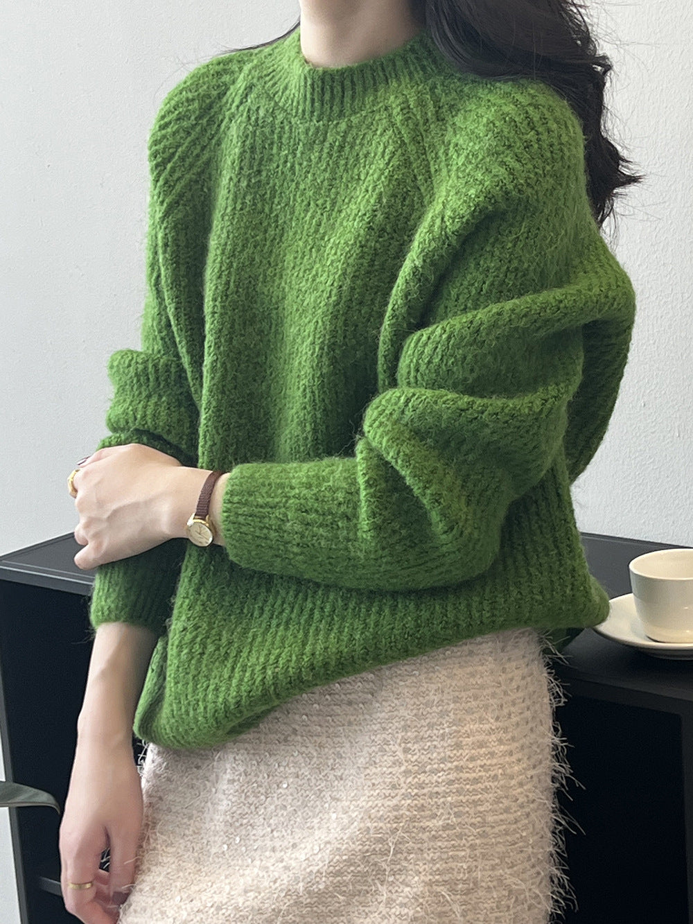 (48H出貨)圓領慵懶風糯百搭小眾針織