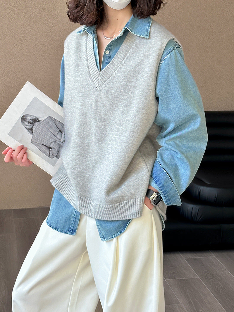 刺繡重工長袖純色牛仔外套