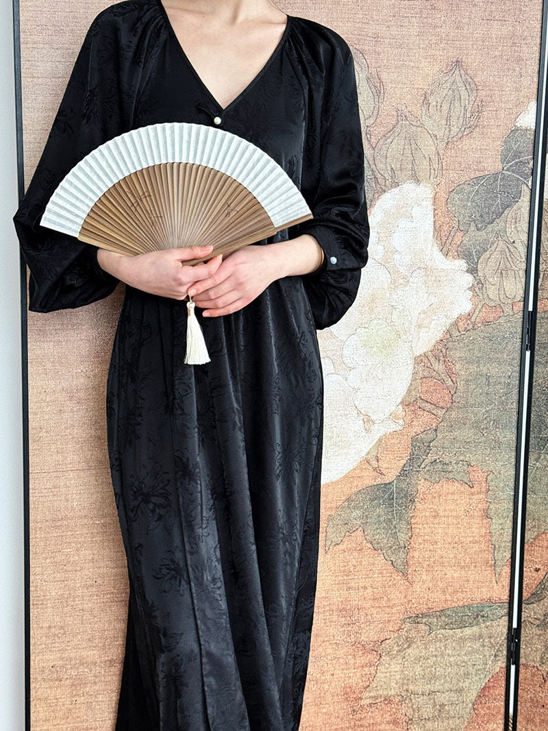 新古典慵懶盤扣緹花連衣裙-2色