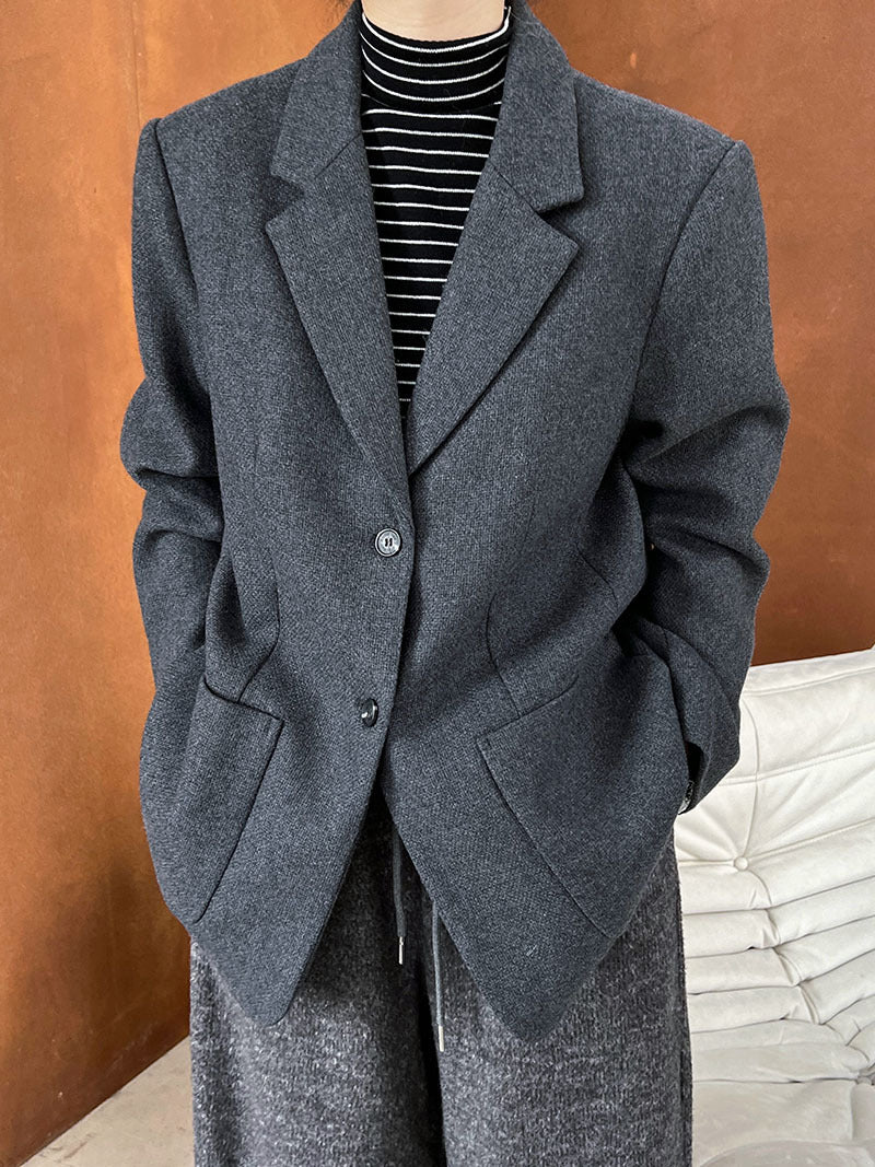 韓版50%羊毛闊氣大版西裝外套-2色