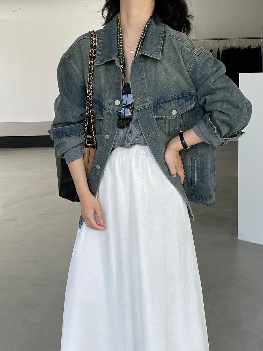 韓系復古春感百搭寬鬆牛仔外套