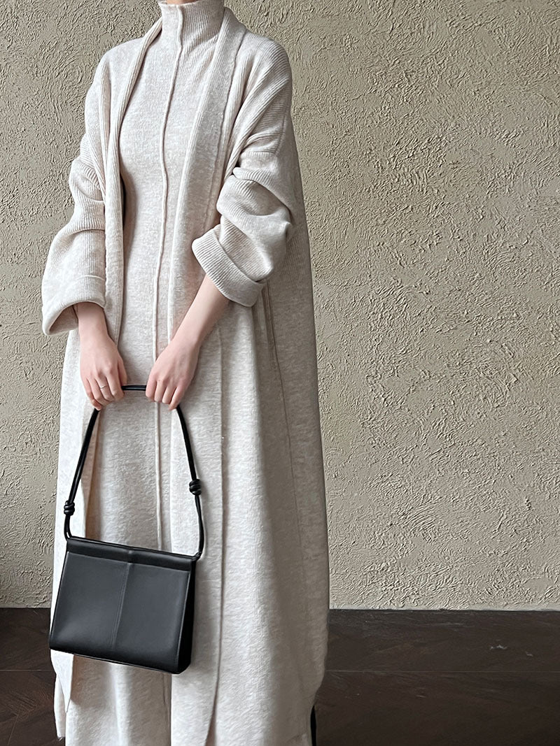 (48H出貨)高級感無袖高領連身裙+針織開衫兩件式套裝-4色