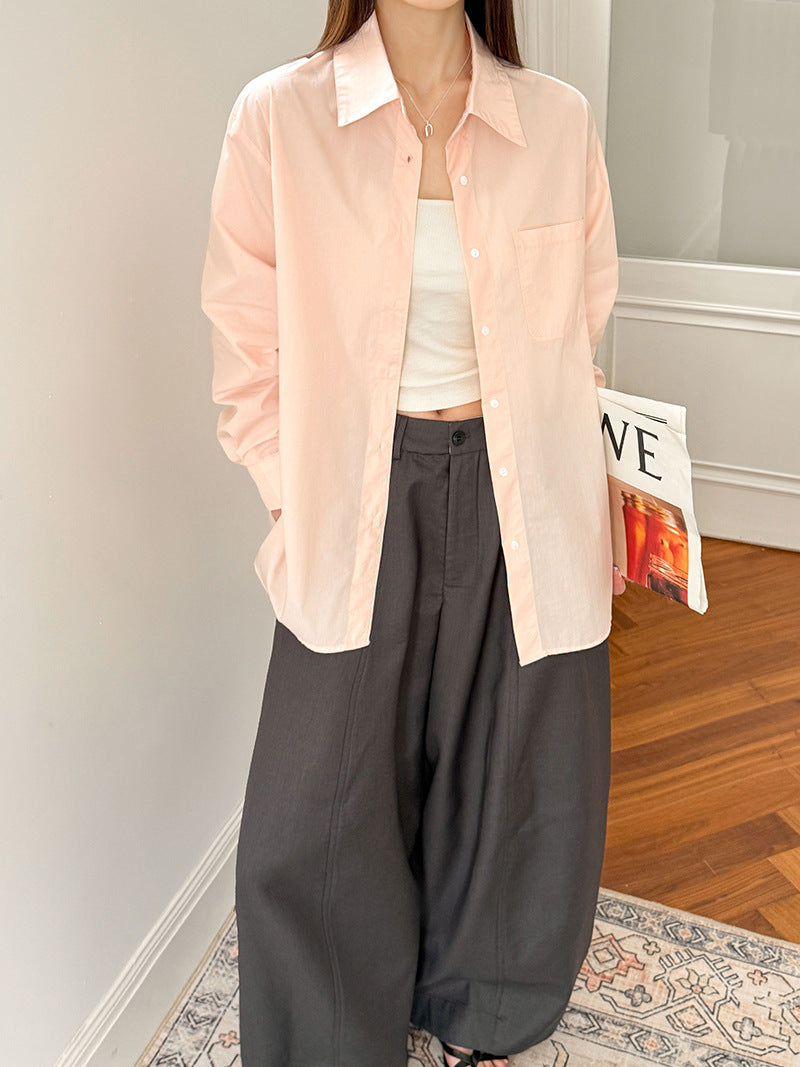 韓版休閒設計感疊穿長袖襯衫-3色