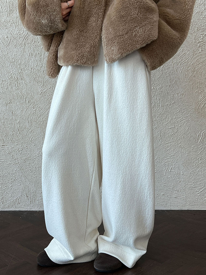 韓系隨性肌理感高腰鬆緊休閒長褲-4色