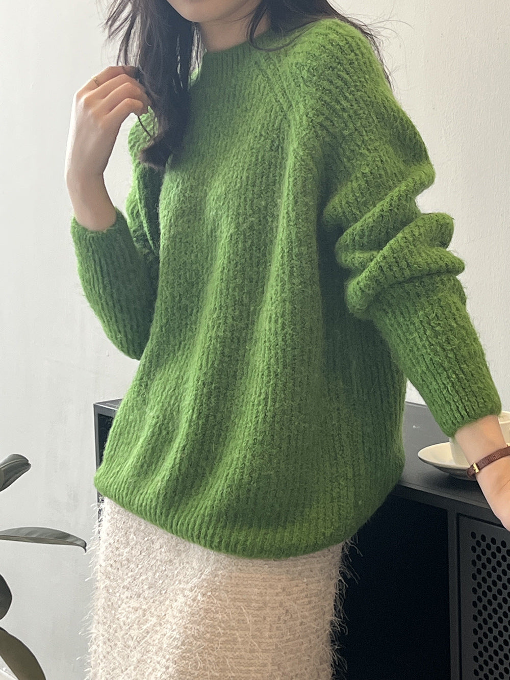 (48H出貨)圓領慵懶風糯百搭小眾針織