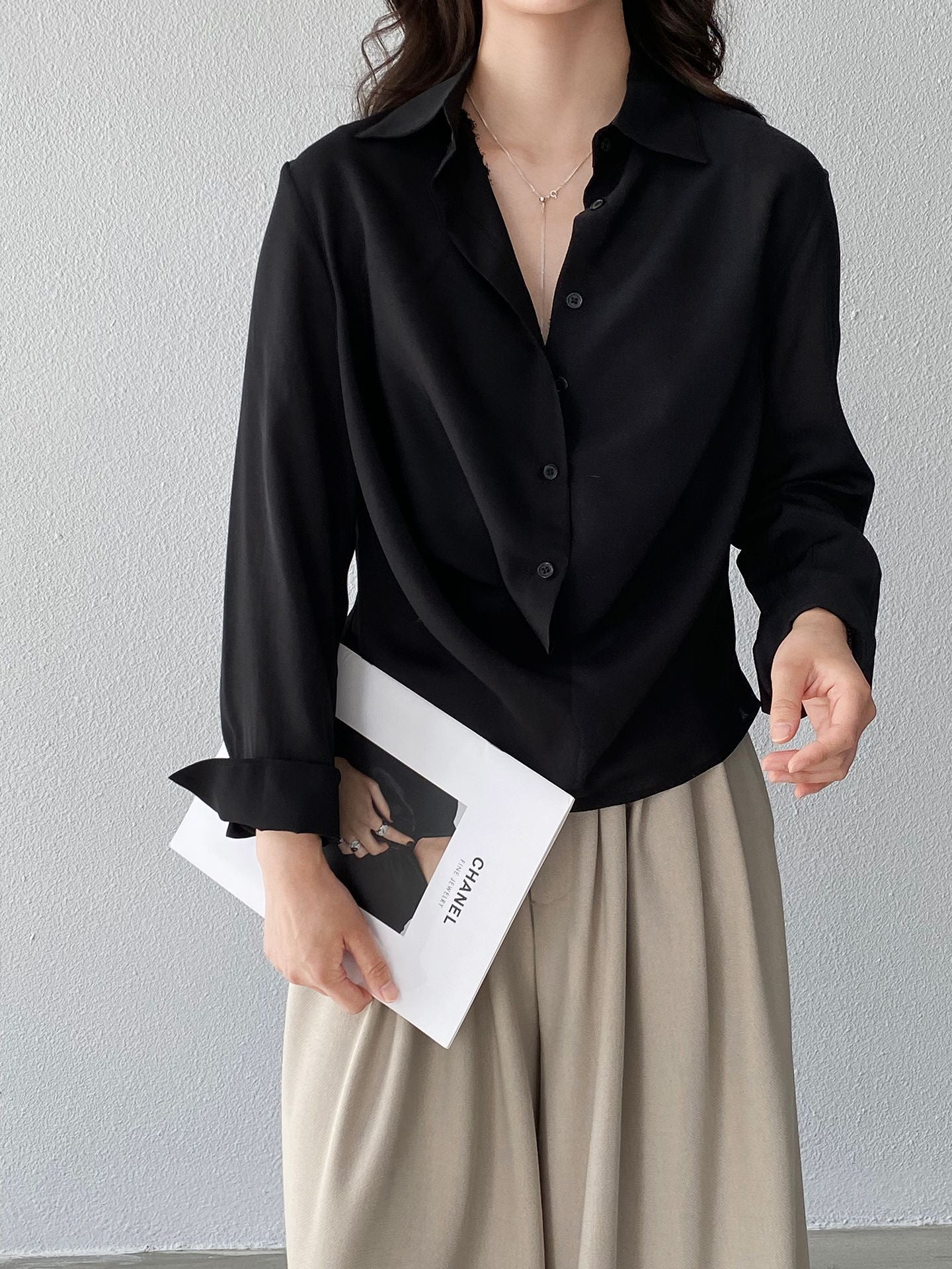 韓系慵懶風隨性鈕扣堆疊氣質襯衫-4色