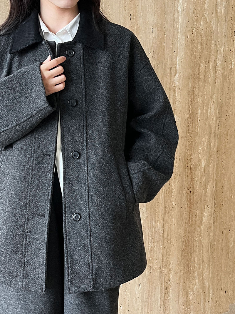 復古質感氣質羊毛撞色毛呢大衣外套-2色