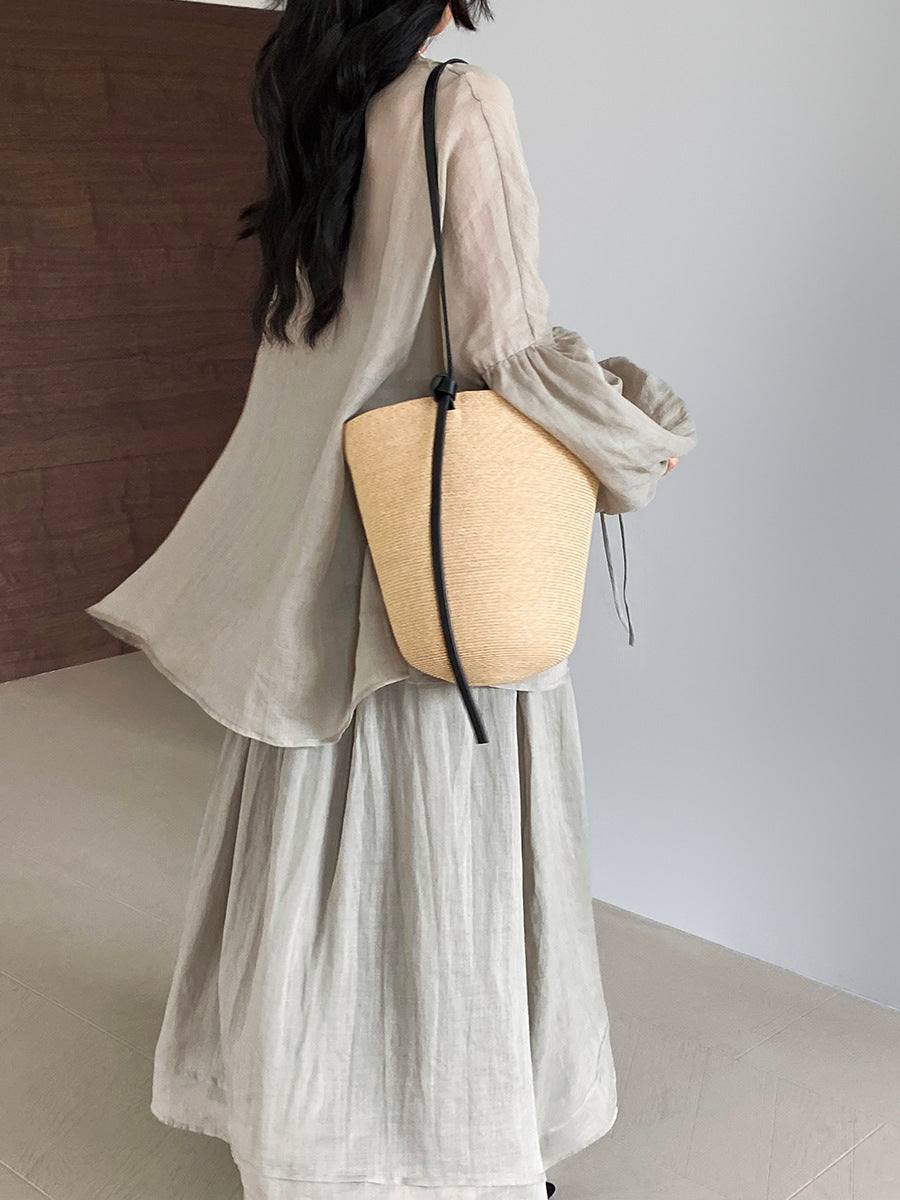 100%苧麻高級感休閒時尚襯衫+半身裙-兩件式套裝-2色