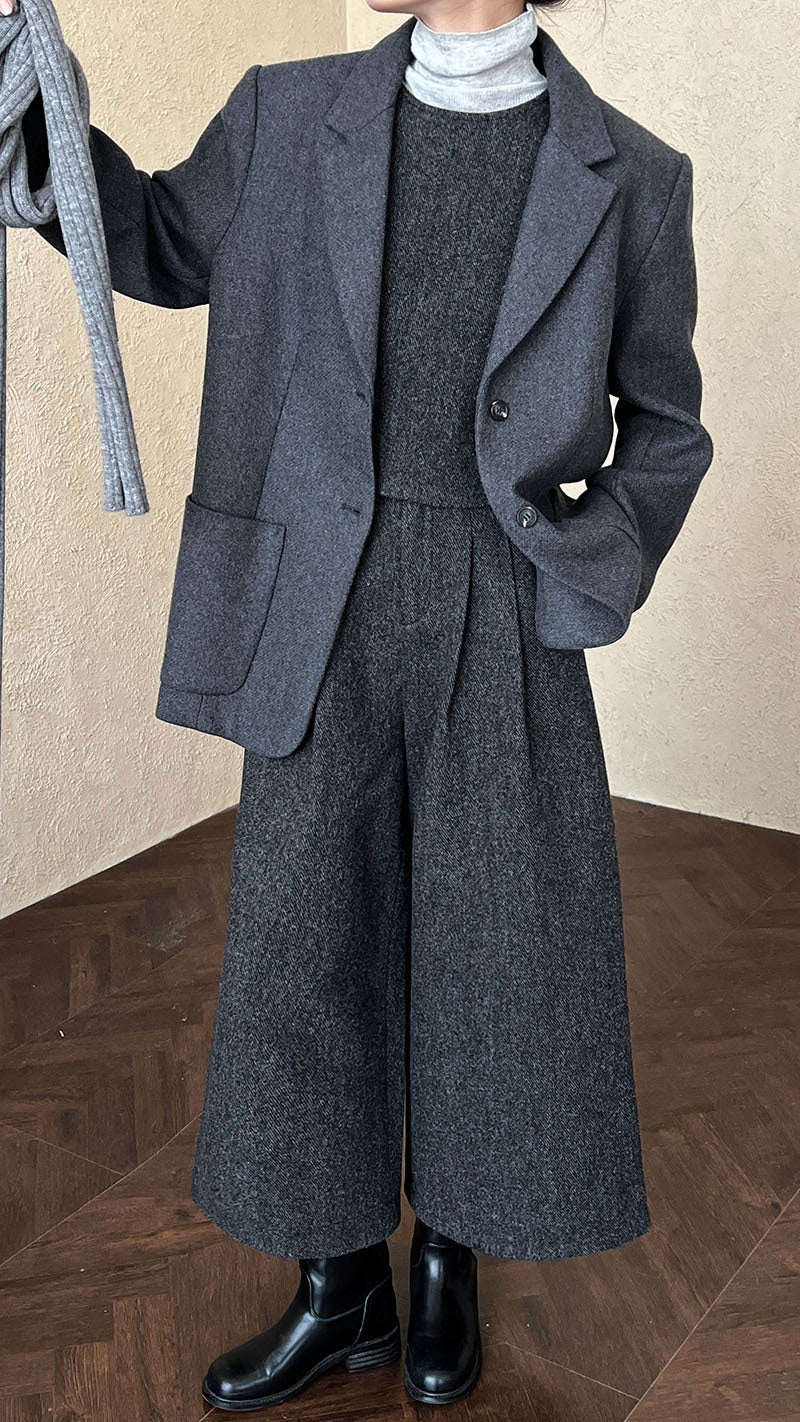 韓版50%羊毛闊氣大版西裝外套-2色