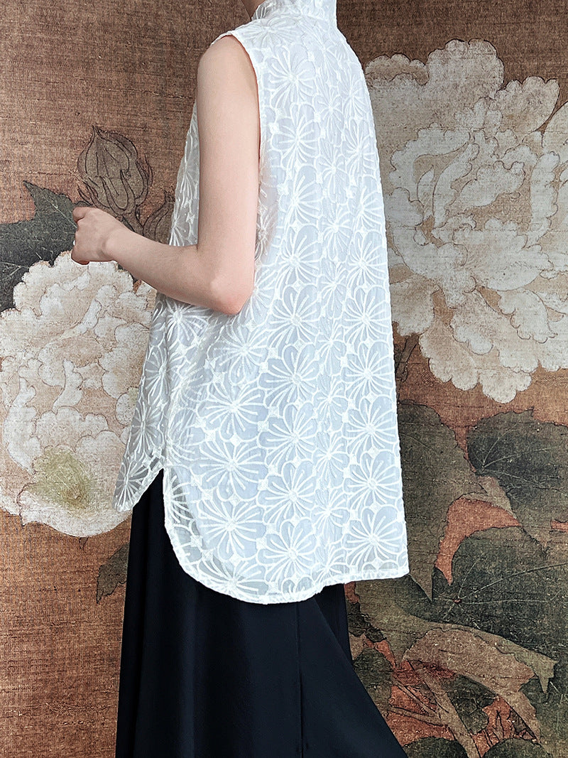 (48H出貨)古典天絲刺繡勾花馬甲背心-2色