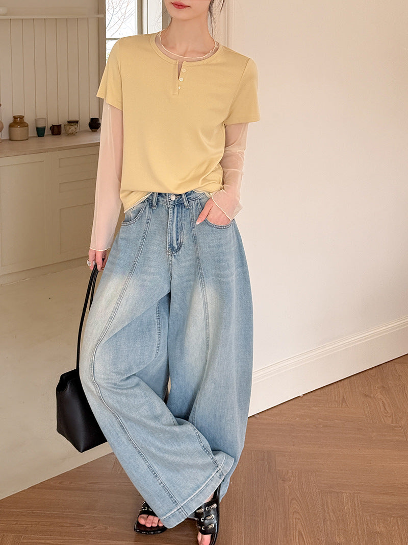 韓系蕾絲時尚純欲風短袖T恤-4色