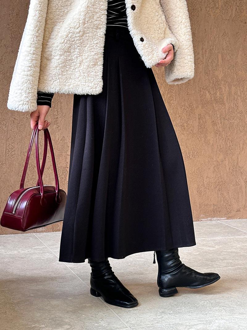 (48H出貨)復古設計感高腰純色氛圍感半身裙-3色