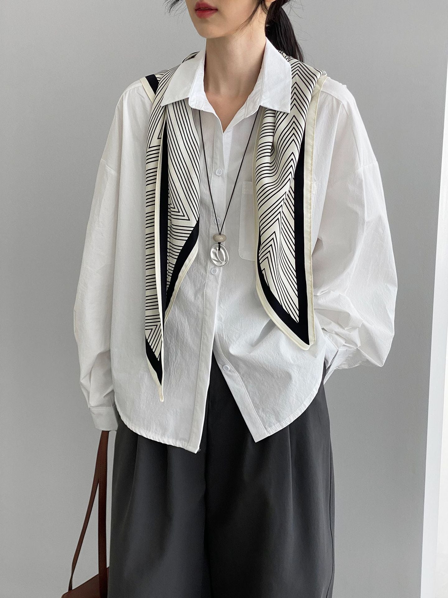 韓系純色慵懶風寬鬆燈籠袖襯衫-3色