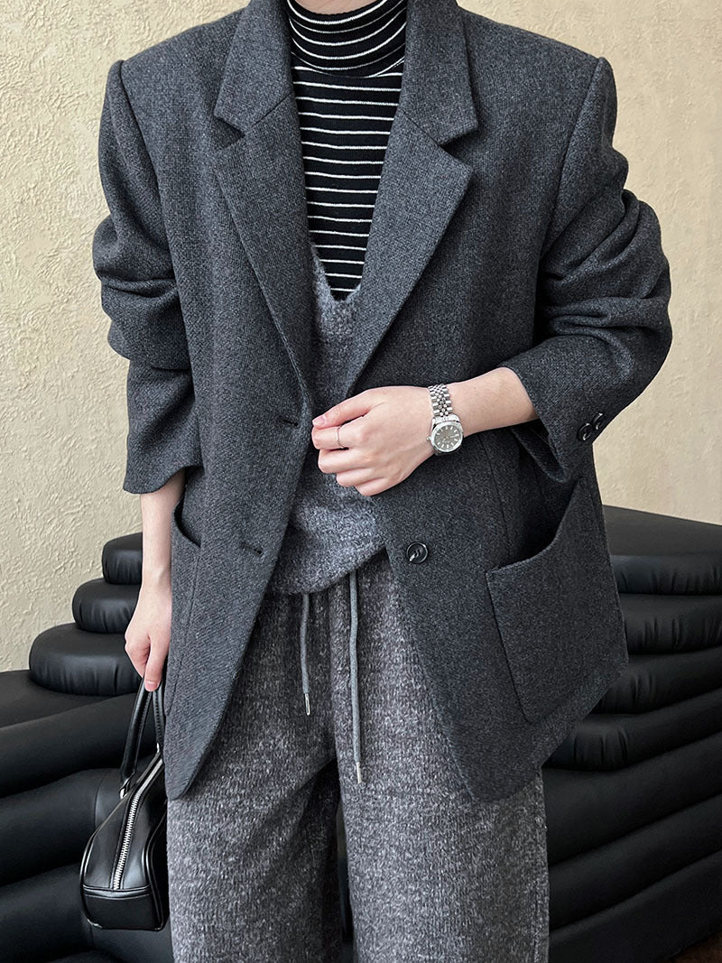 韓版50%羊毛闊氣大版西裝外套-2色