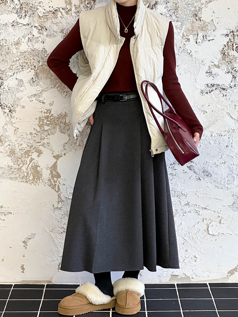 (48H出貨)復古設計感高腰純色氛圍感半身裙-3色