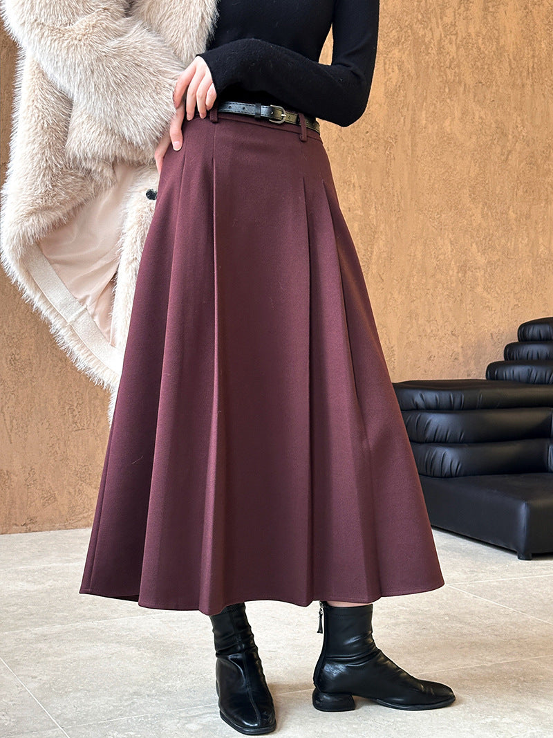 (48H出貨)復古設計感高腰純色氛圍感半身裙-3色