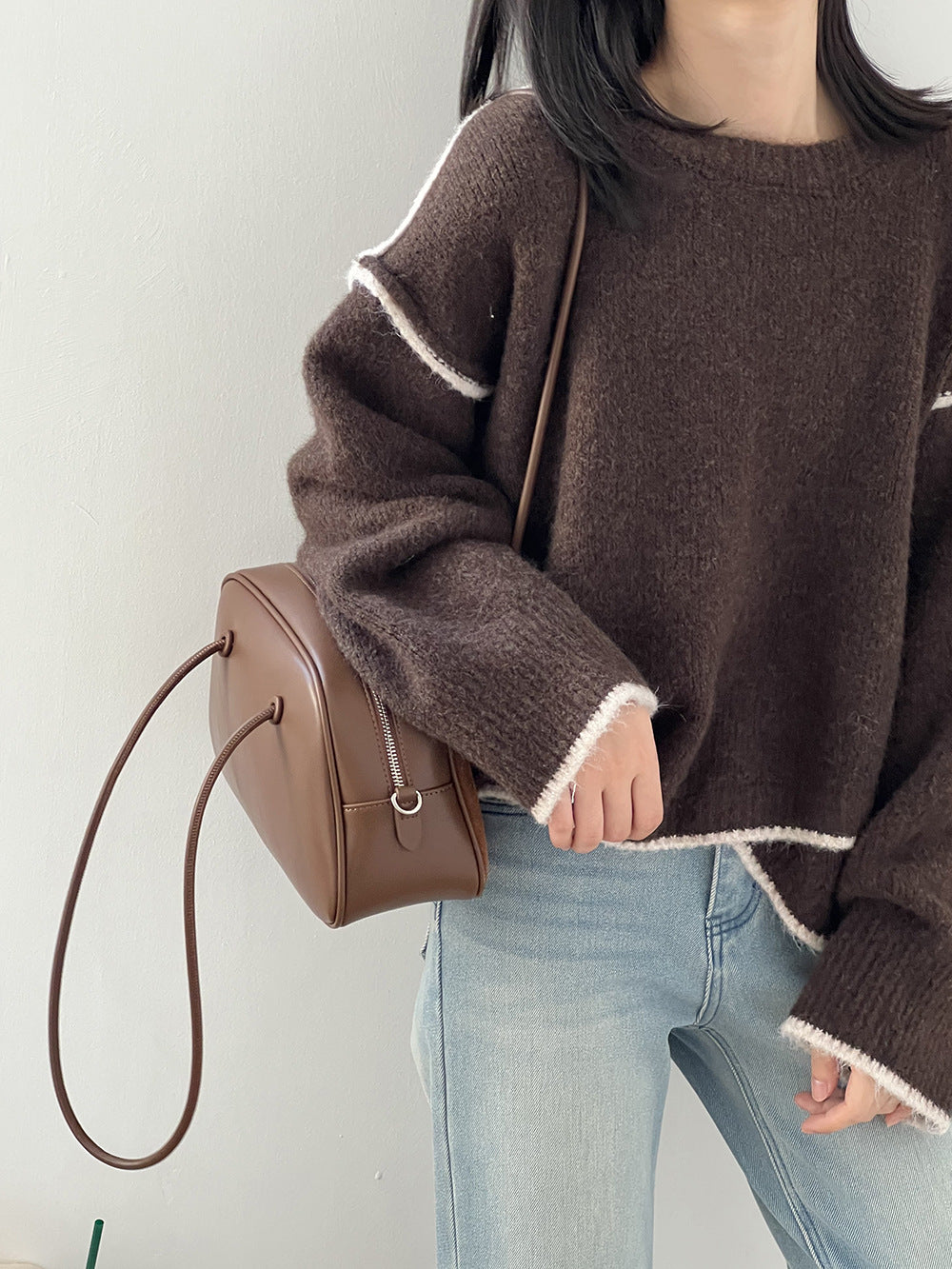 不規則撞色包邊設計感軟糯毛衣-3色