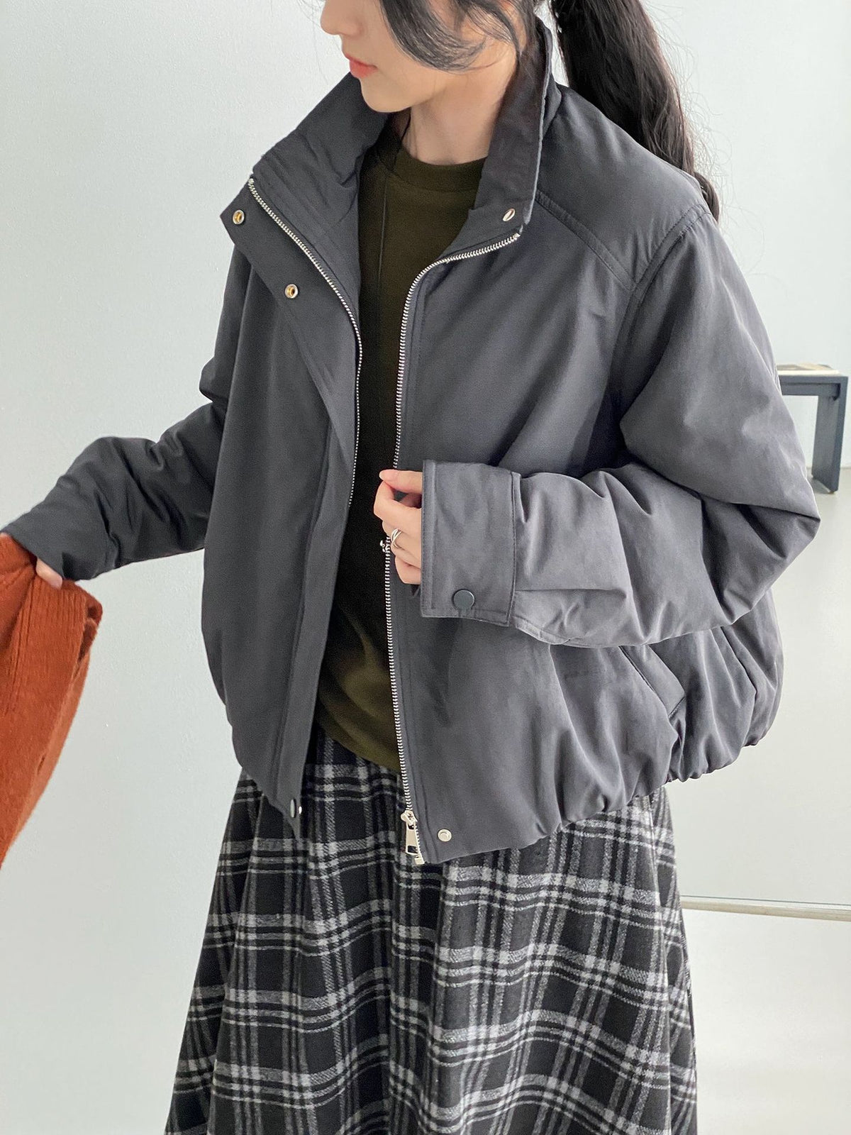 韓版立領廓形夾棉短版外套-2色