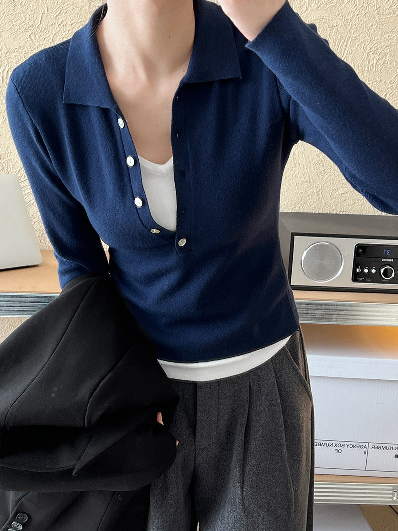 高級感半開領長袖針織打底衫-3色