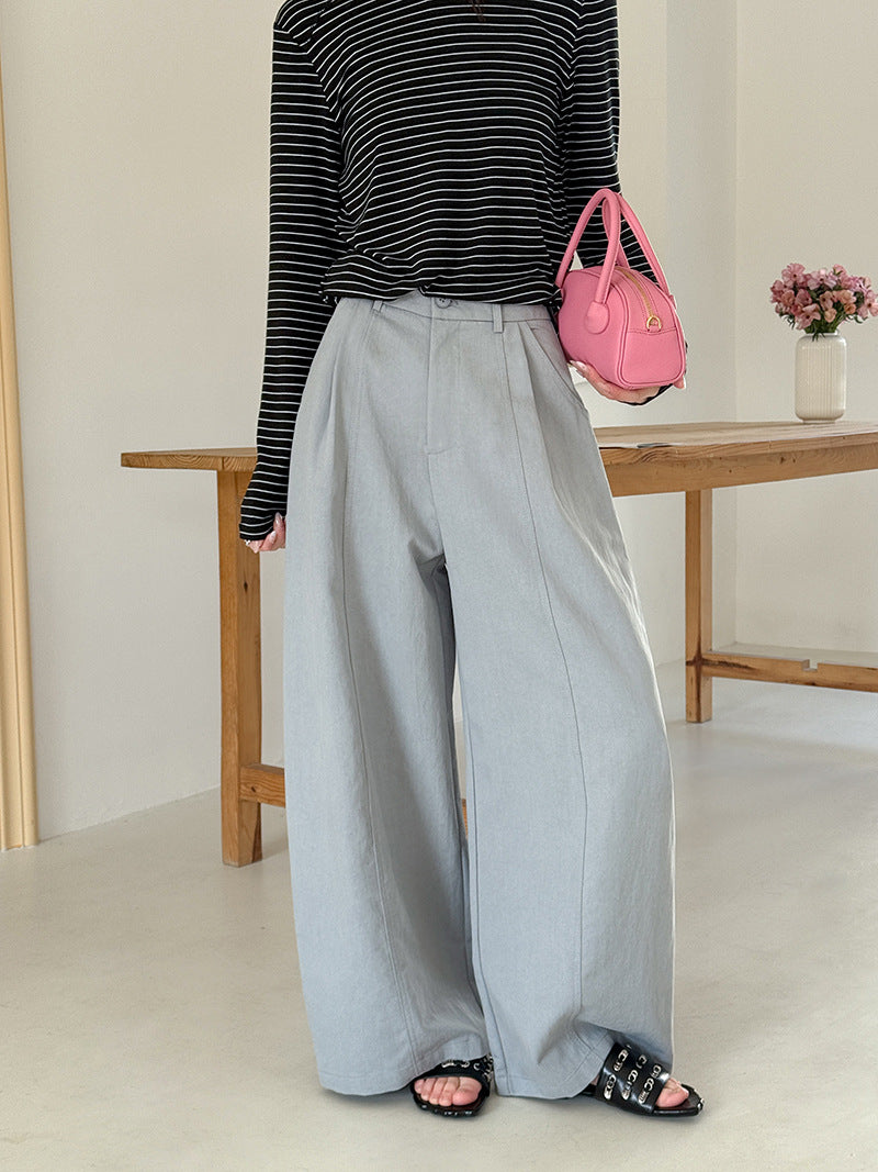 老錢風天絲通勤百搭顯瘦打褶休閒闊腿褲-2色
