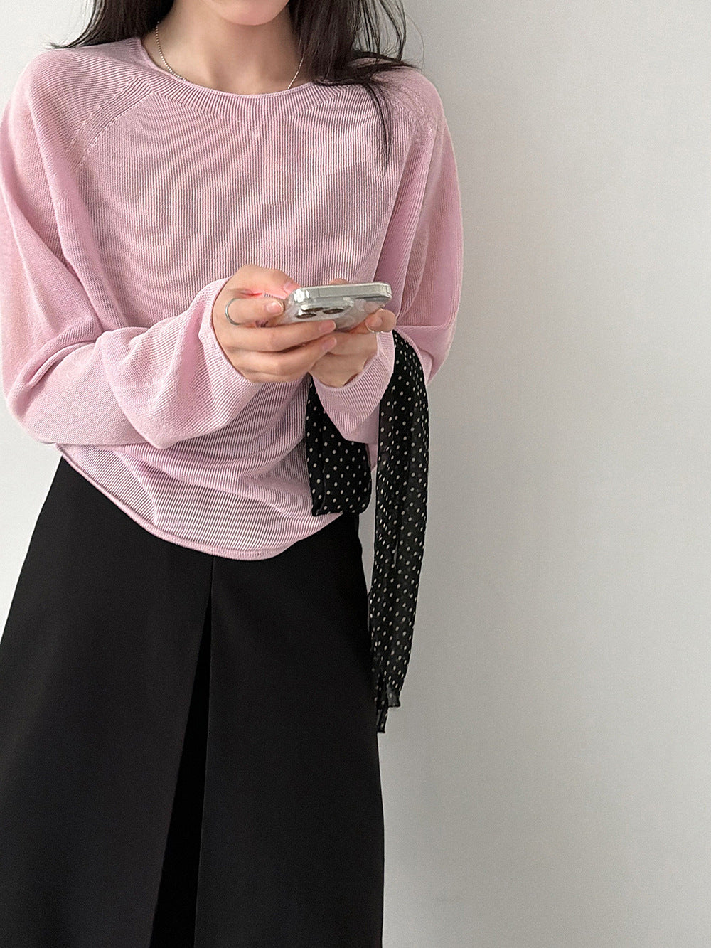 韓系溫柔風軟糯親膚卷邊透視針織衫-6色