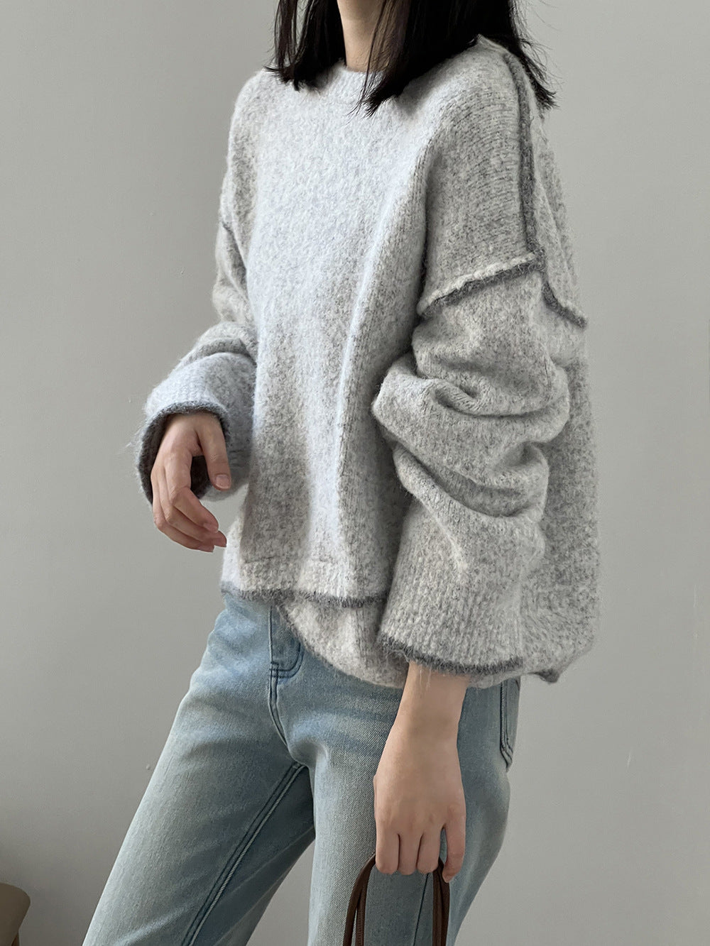 不規則撞色包邊設計感軟糯毛衣-3色