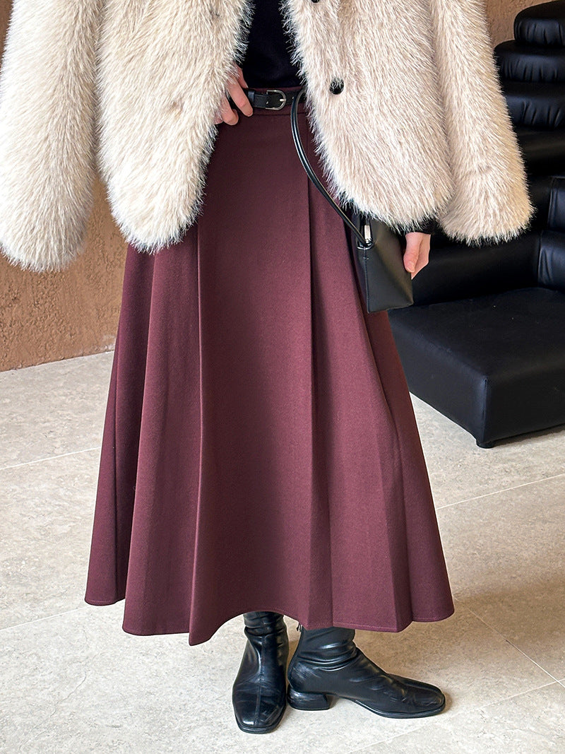 (48H出貨)復古設計感高腰純色氛圍感半身裙-3色