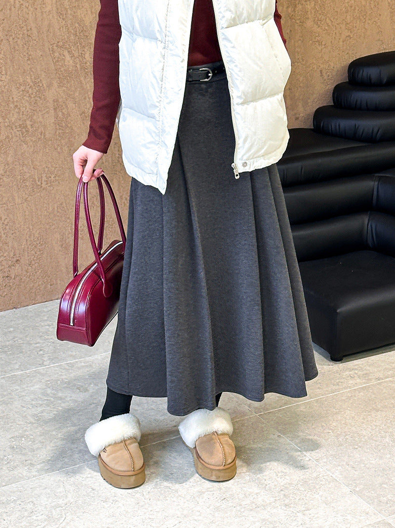 (48H出貨)復古設計感高腰純色氛圍感半身裙-3色