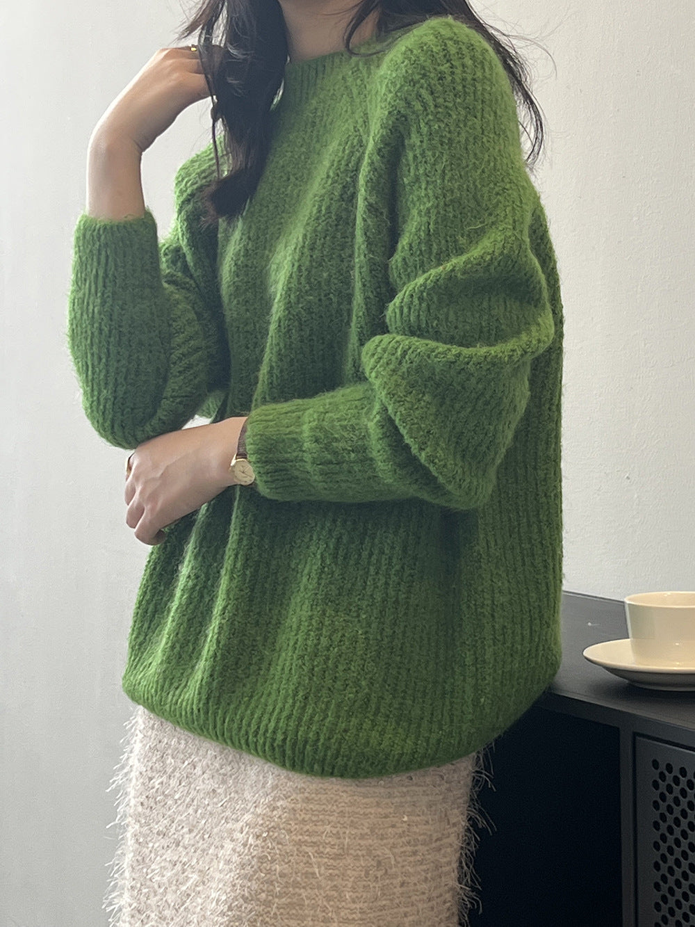 (48H出貨)圓領慵懶風糯百搭小眾針織