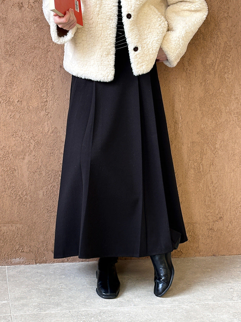 (48H出貨)復古設計感高腰純色氛圍感半身裙-3色