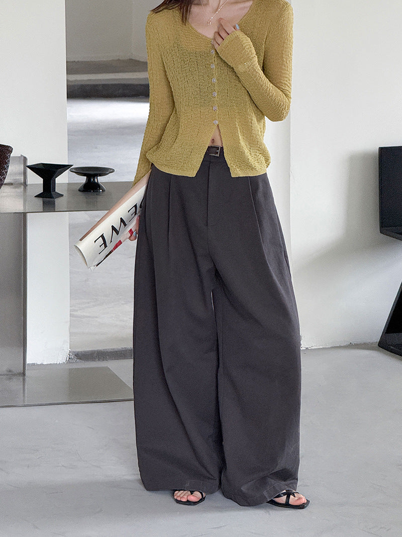 天絲復古寬鬆慵懶風休閒百搭直筒闊腿褲-3色
