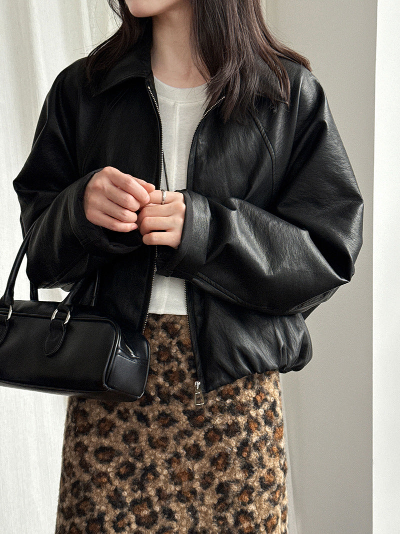 韓系翻領潮流百搭PU皮衣夾克外套-2色