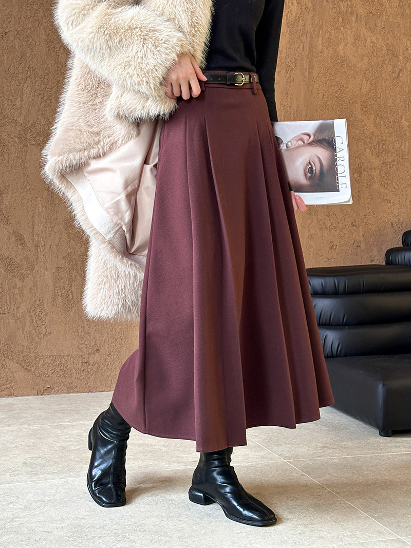 (48H出貨)復古設計感高腰純色氛圍感半身裙-3色