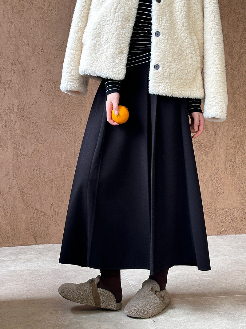 (48H出貨)復古設計感高腰純色氛圍感半身裙-3色