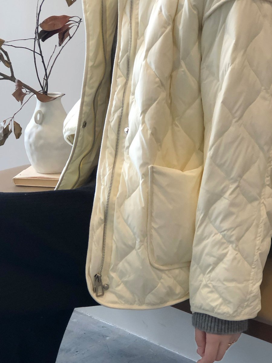 白鴨絨無領羽絨輕薄菱格保暖外套-3色 - Moon Peach