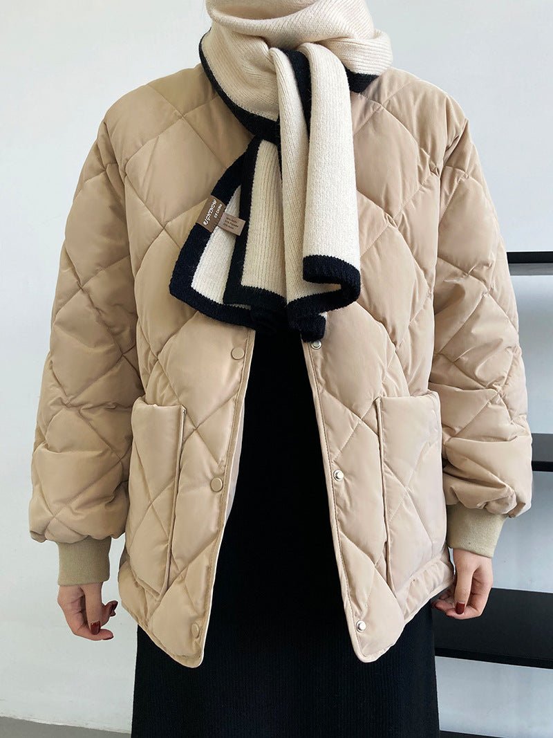 菱形格寬鬆棒球服棉衣外套-3色 - Moon Peach