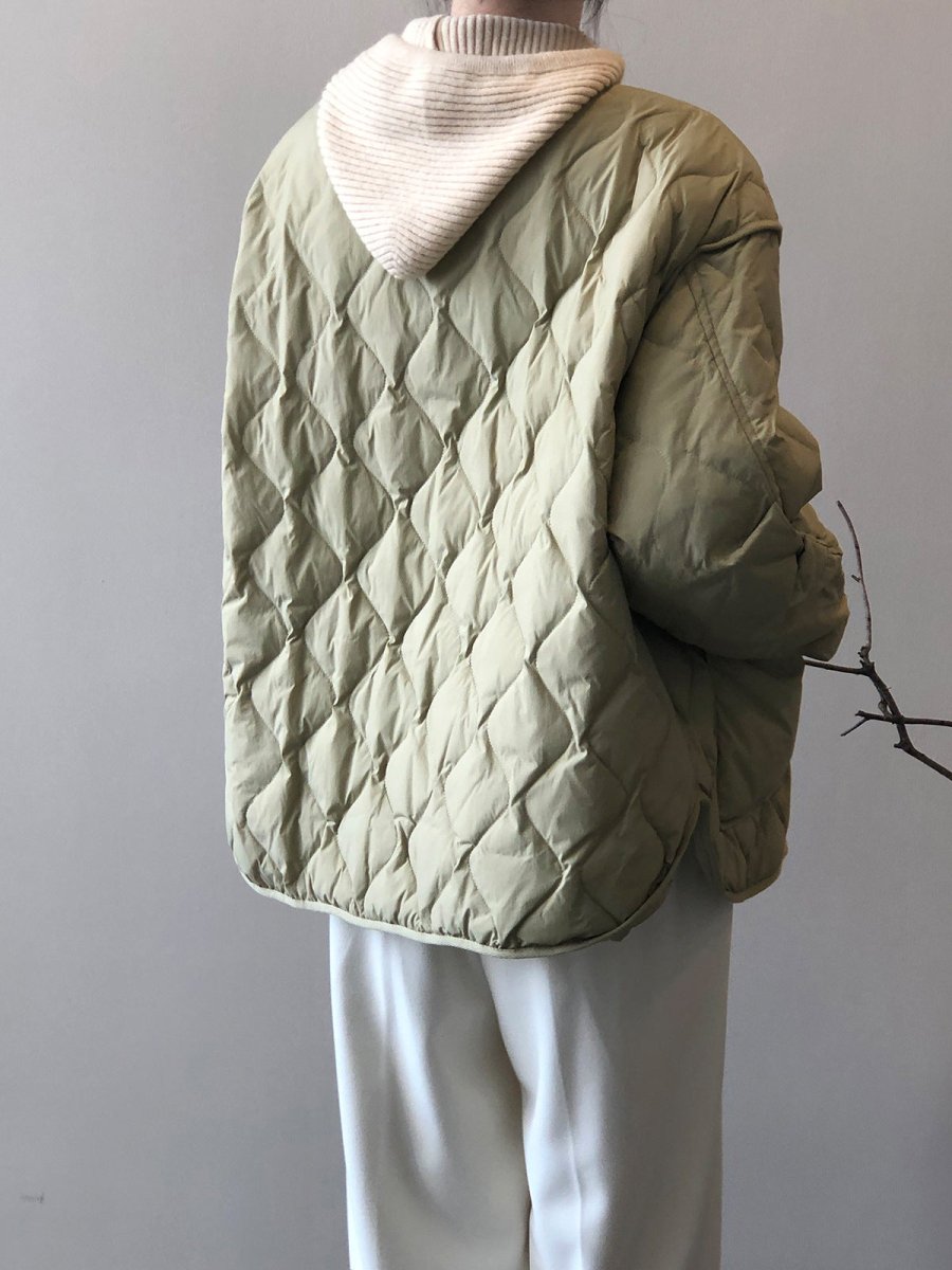 白鴨絨無領羽絨輕薄菱格保暖外套-3色 - Moon Peach