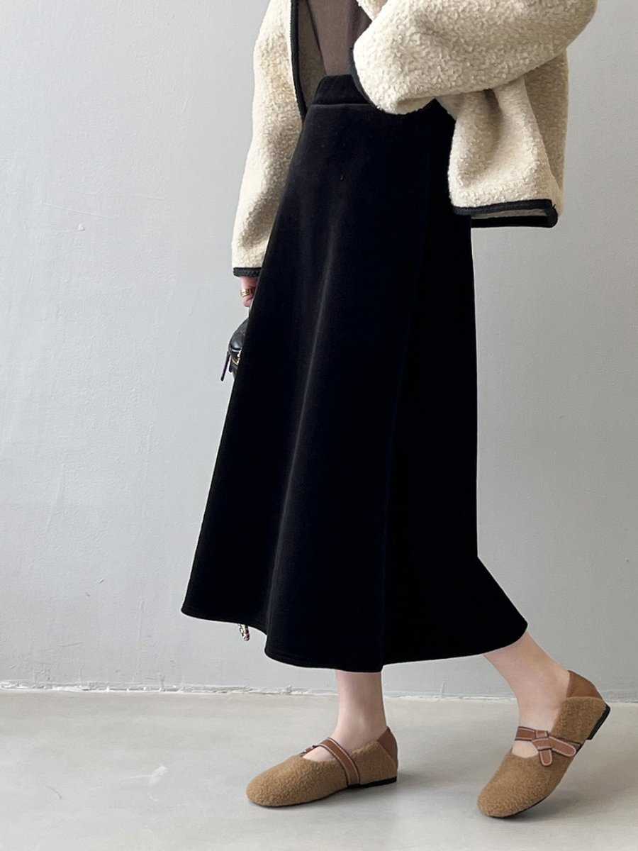 氣質秋冬絲絨加厚半身長裙 - Moon Peach