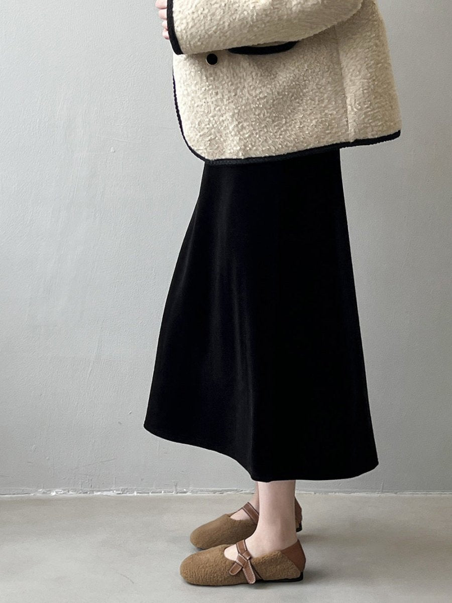 氣質秋冬絲絨加厚半身長裙 - Moon Peach