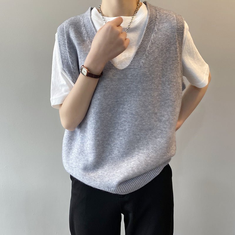 學院風V領寬鬆無袖針織背心-9色 - Moon Peach