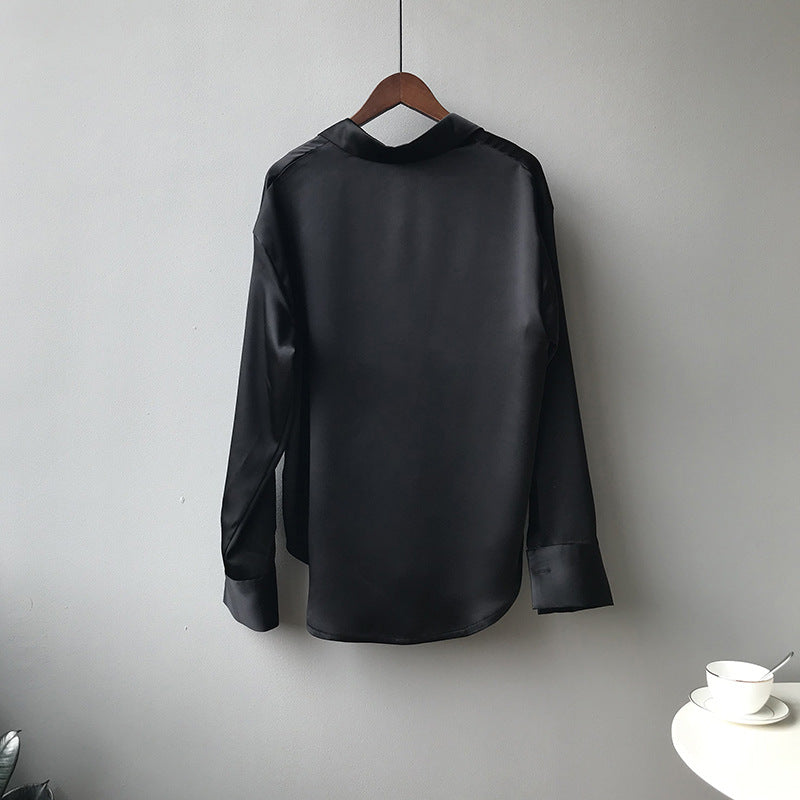 韓版純色氣質翻領長袖襯衫-4色