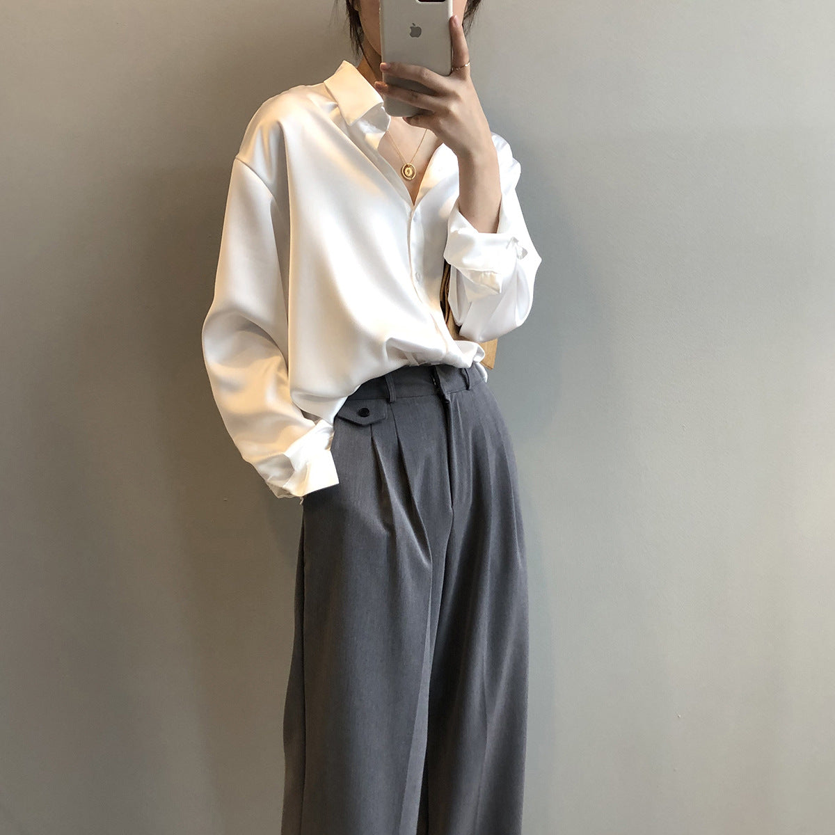 韓版純色氣質翻領長袖襯衫-4色