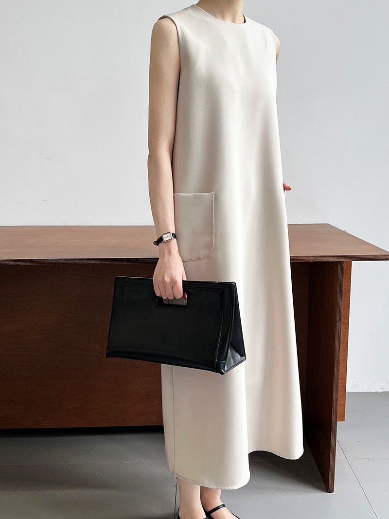 簡約通勤無袖西裝背心連衣裙-2色 - Moon Peach