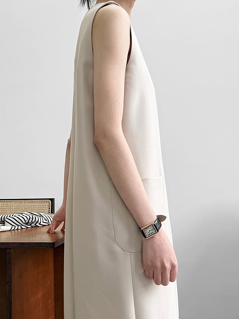 簡約通勤無袖西裝背心連衣裙-2色 - Moon Peach
