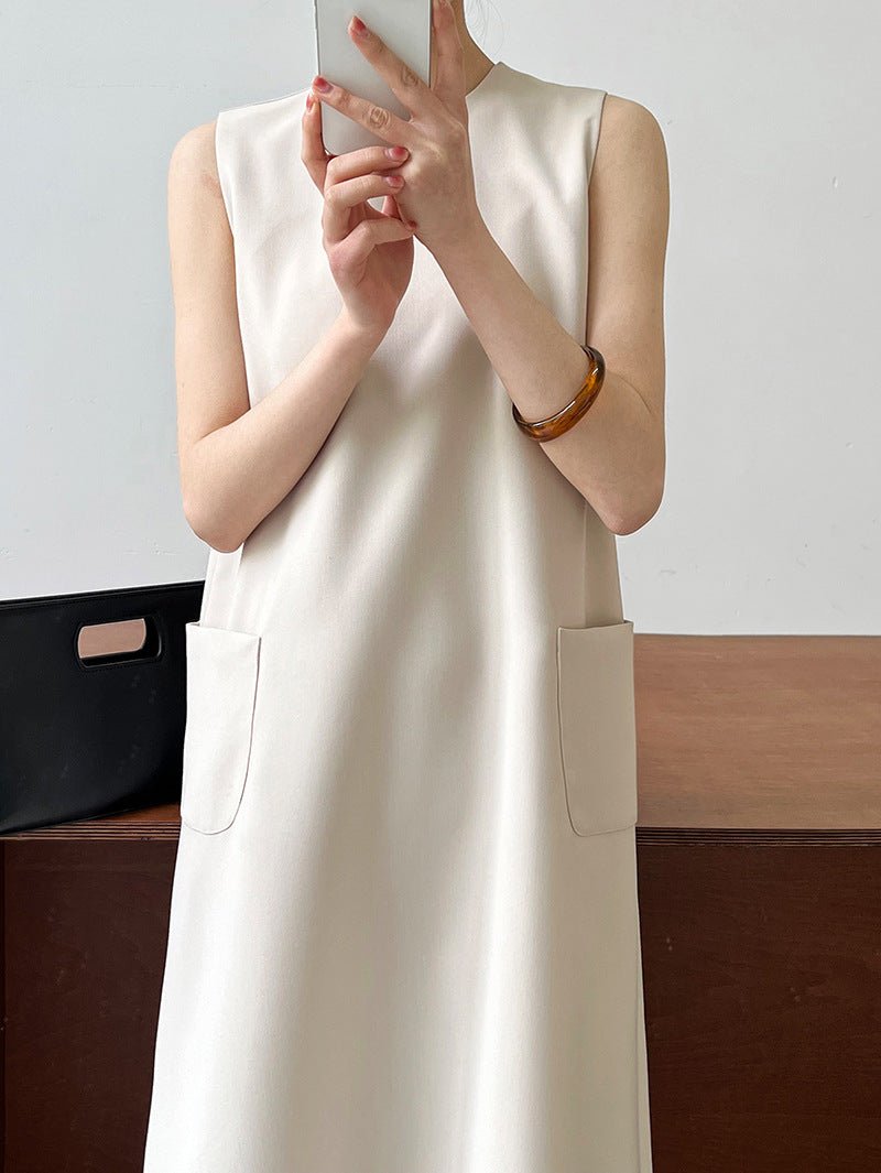 簡約通勤無袖西裝背心連衣裙-2色 - Moon Peach