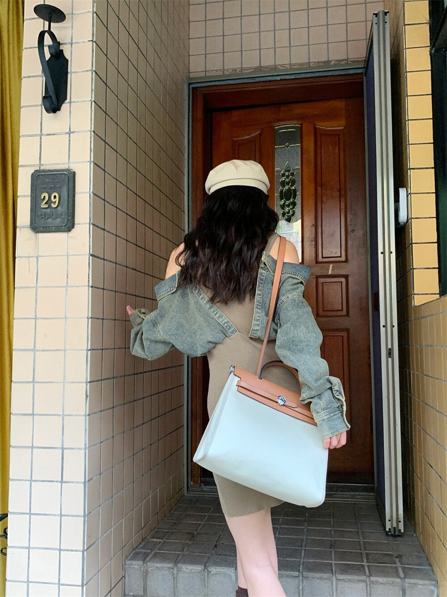 (48H出貨)韓系復古性感牛仔拼接連身裙-2色